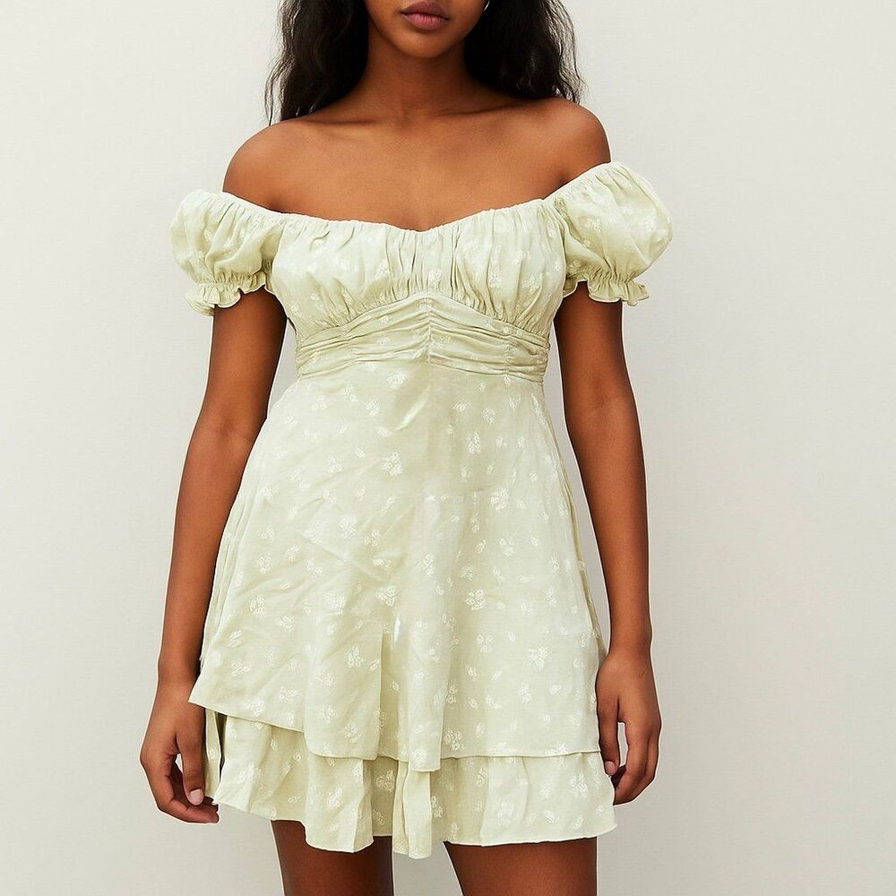 Coquette cottagecore green floral puff sleeve romper dress